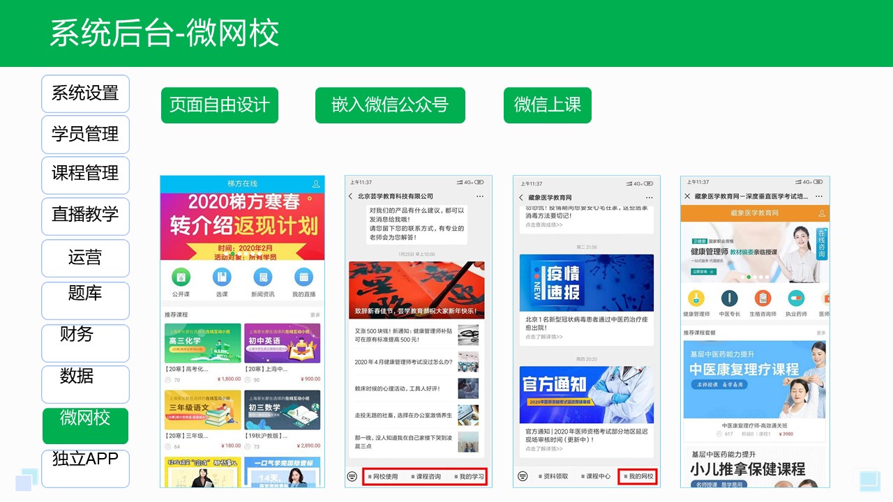 微信網(wǎng)校系統(tǒng)常用什么軟件_微信端適配軟件精選 微信網(wǎng)校平臺(tái) 微信如何直播講課 第1張 微信網(wǎng)校系統(tǒng)常用什么軟件_微信端適配軟件精選 微信網(wǎng)校平臺(tái) 微信如何直播講課 第1張